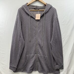 BLOOMCHIC Women Cable Knit Full Zip‎ Hoodie Gray US 22-24 EU 52-54